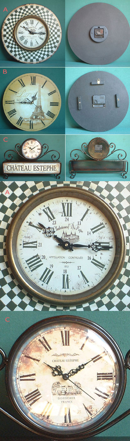 Clocks promoting French Famous Wines + the Eiffel Tower
